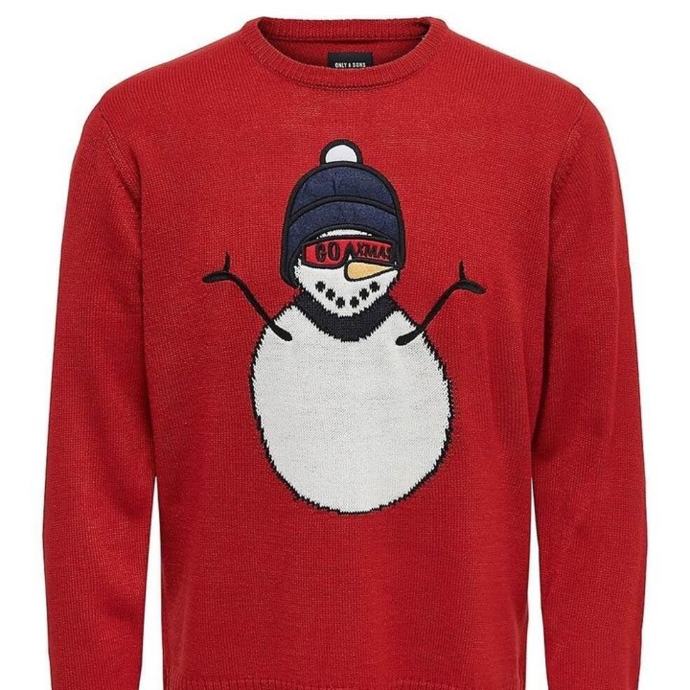 BRAND NEW men only & sons snowman Christmas themed knit sweater size L